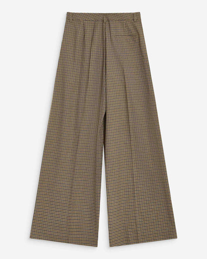 Pantalon tailleur ample pied-de-poule beige Ayen