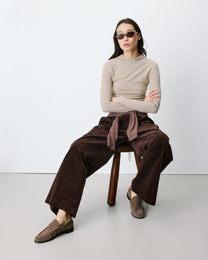 Pantalon oversize velours côtelé chocolat Abriel