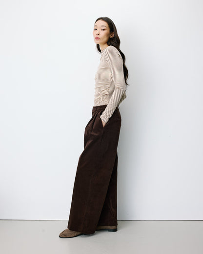 Pantalon oversize velours côtelé chocolat Abriel