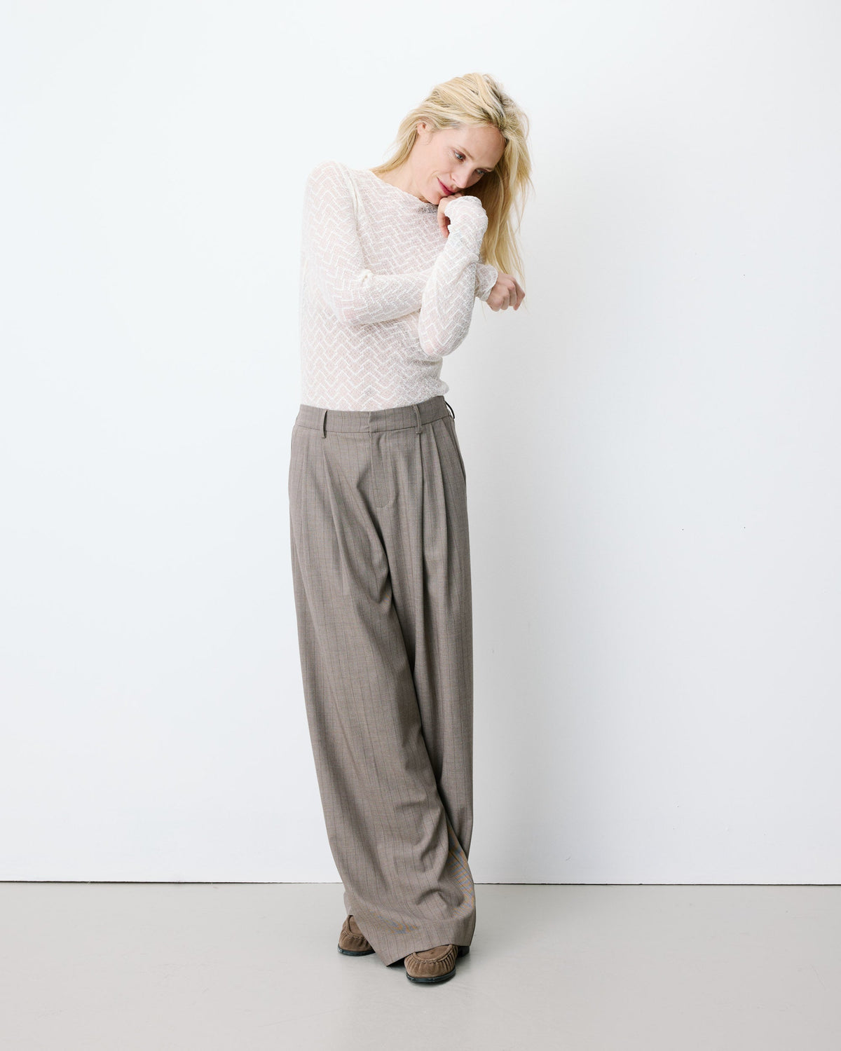Pantalon tailleur ample ceinture nouable rayure Ardoise