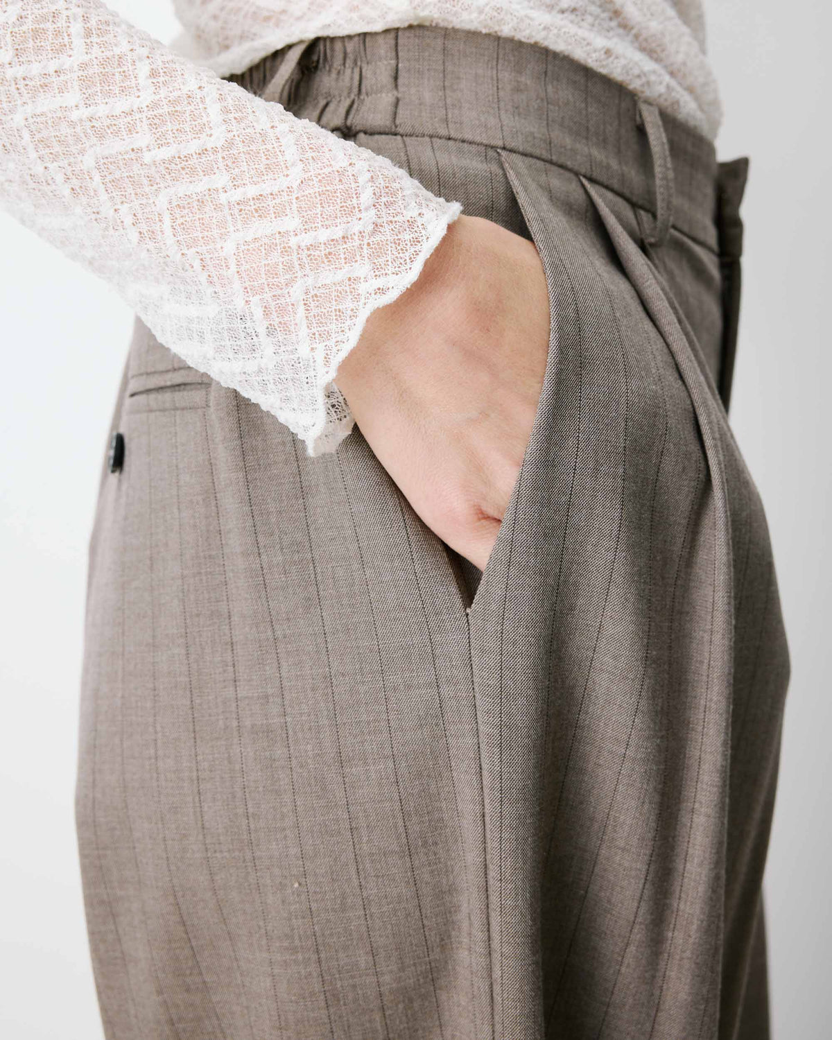 Pantalon tailleur ample ceinture nouable rayure Ardoise