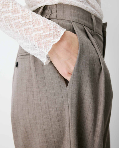 Pantalon tailleur ample ceinture nouable rayure Ardoise