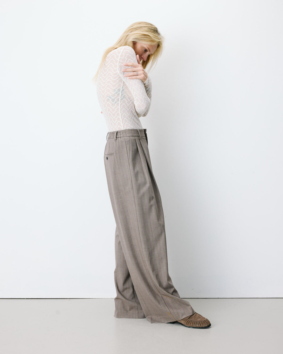 Pantalon tailleur ample ceinture nouable rayure Ardoise