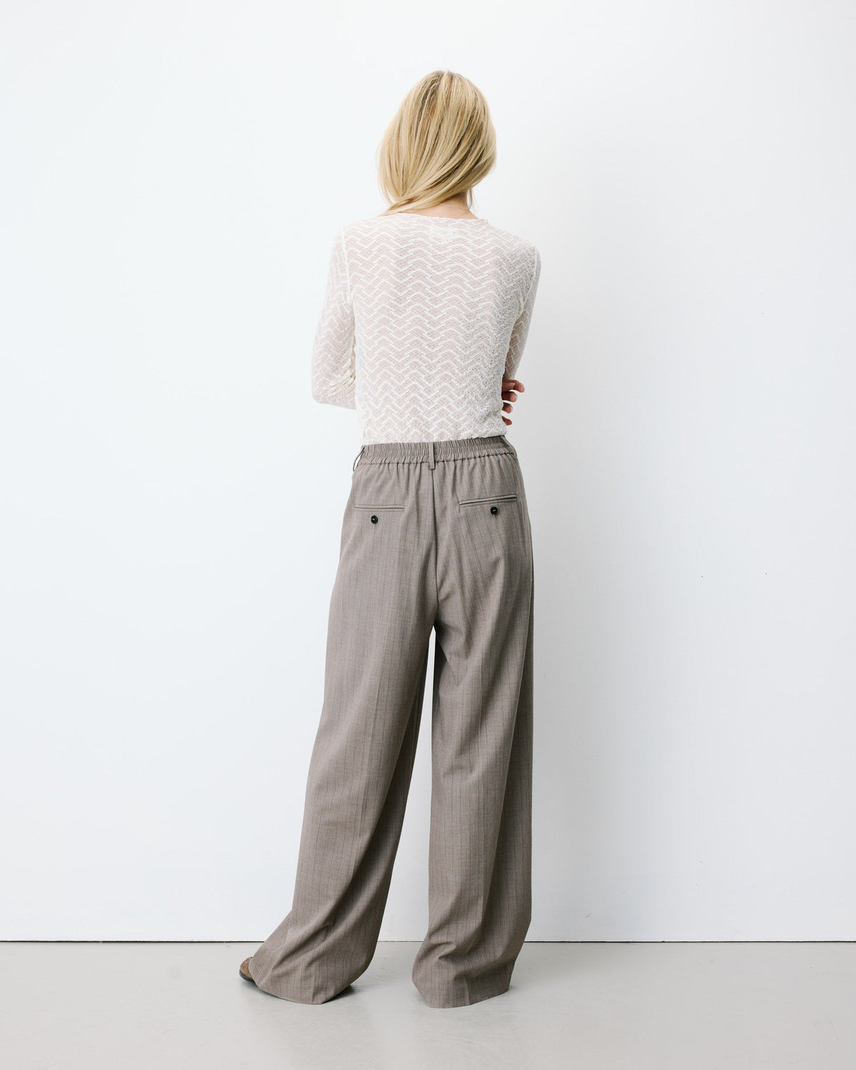 Pantalon tailleur ample ceinture nouable rayure Ardoise
