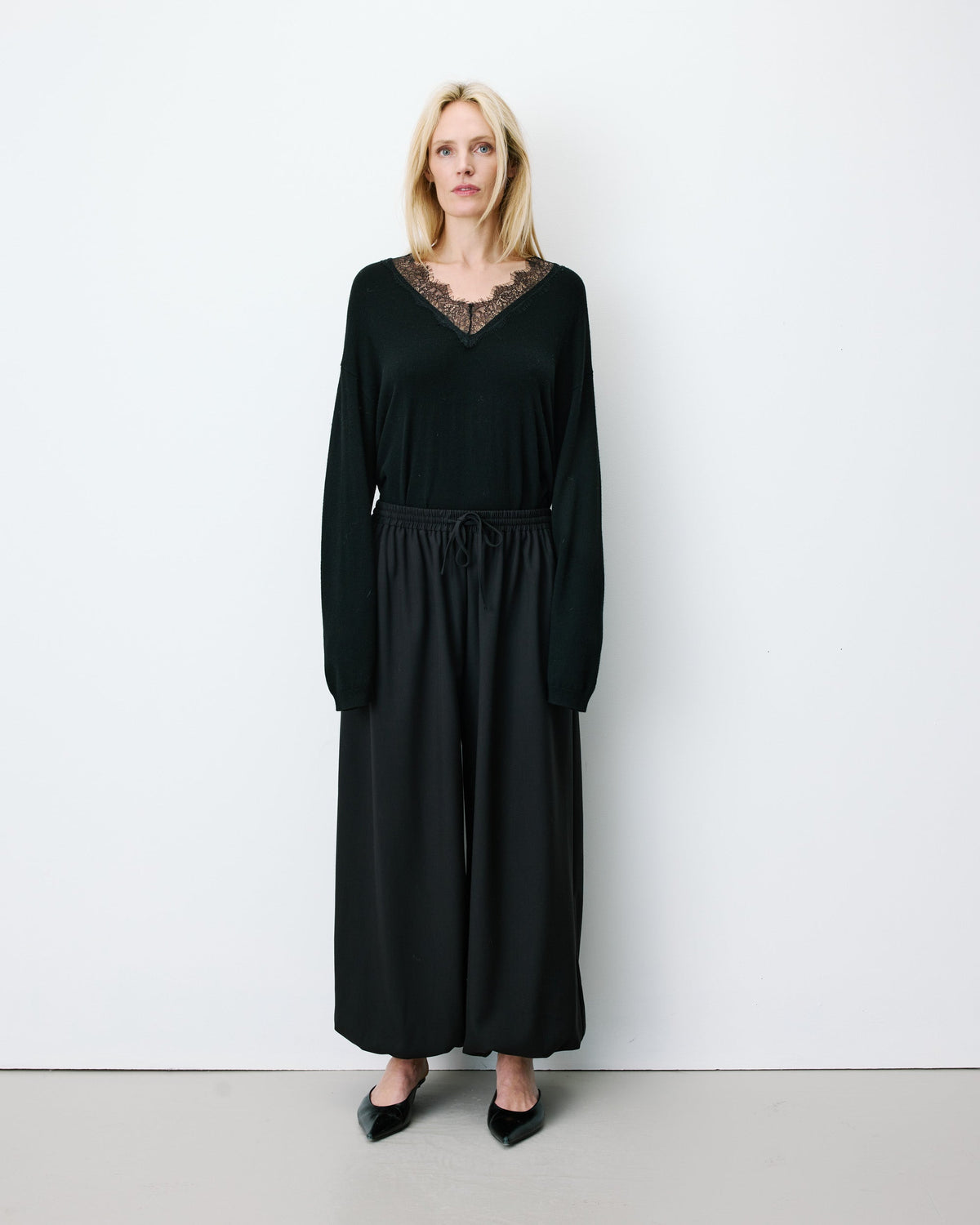Pantalon ballon taille haute ajustable noir Aniel