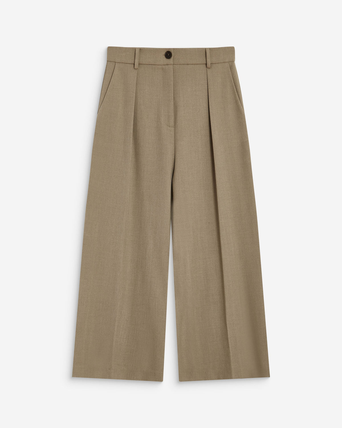 Pantalon tailleur court large à plis beige Atlantis