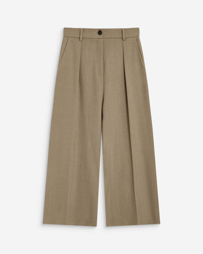 Pantalon tailleur court large à plis beige Atlantis