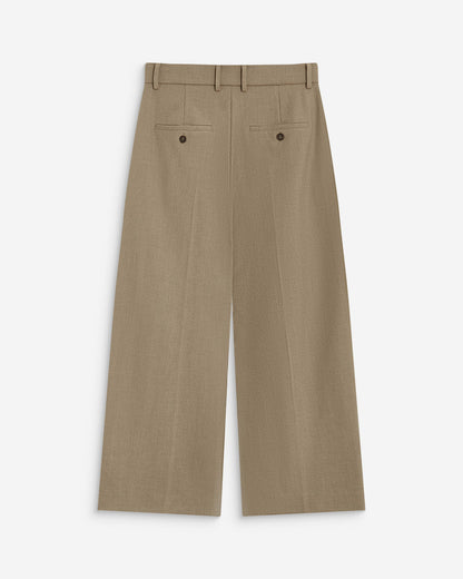 Pantalon tailleur court large à plis beige Atlantis