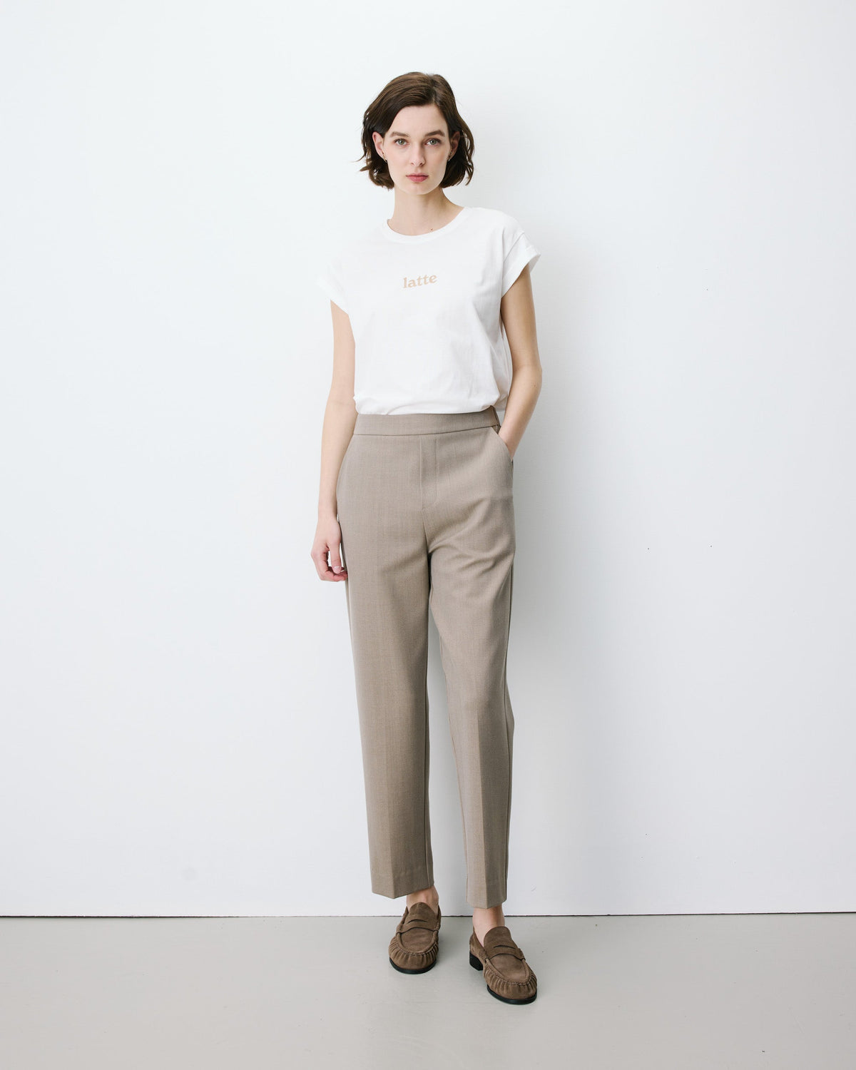 Pantalon cigarette court taille haute beige Armstrong