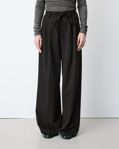 Pantalon tailleur ample ceinture nouable chocolat Ardoise