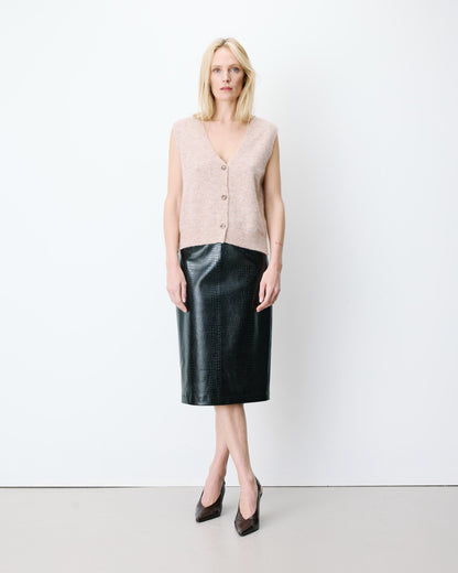 Cardigan sans manches boutonné col V beige Nars