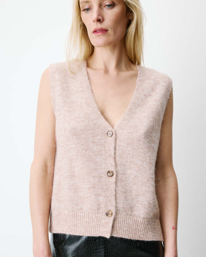 Cardigan sans manches boutonné col V beige Nars