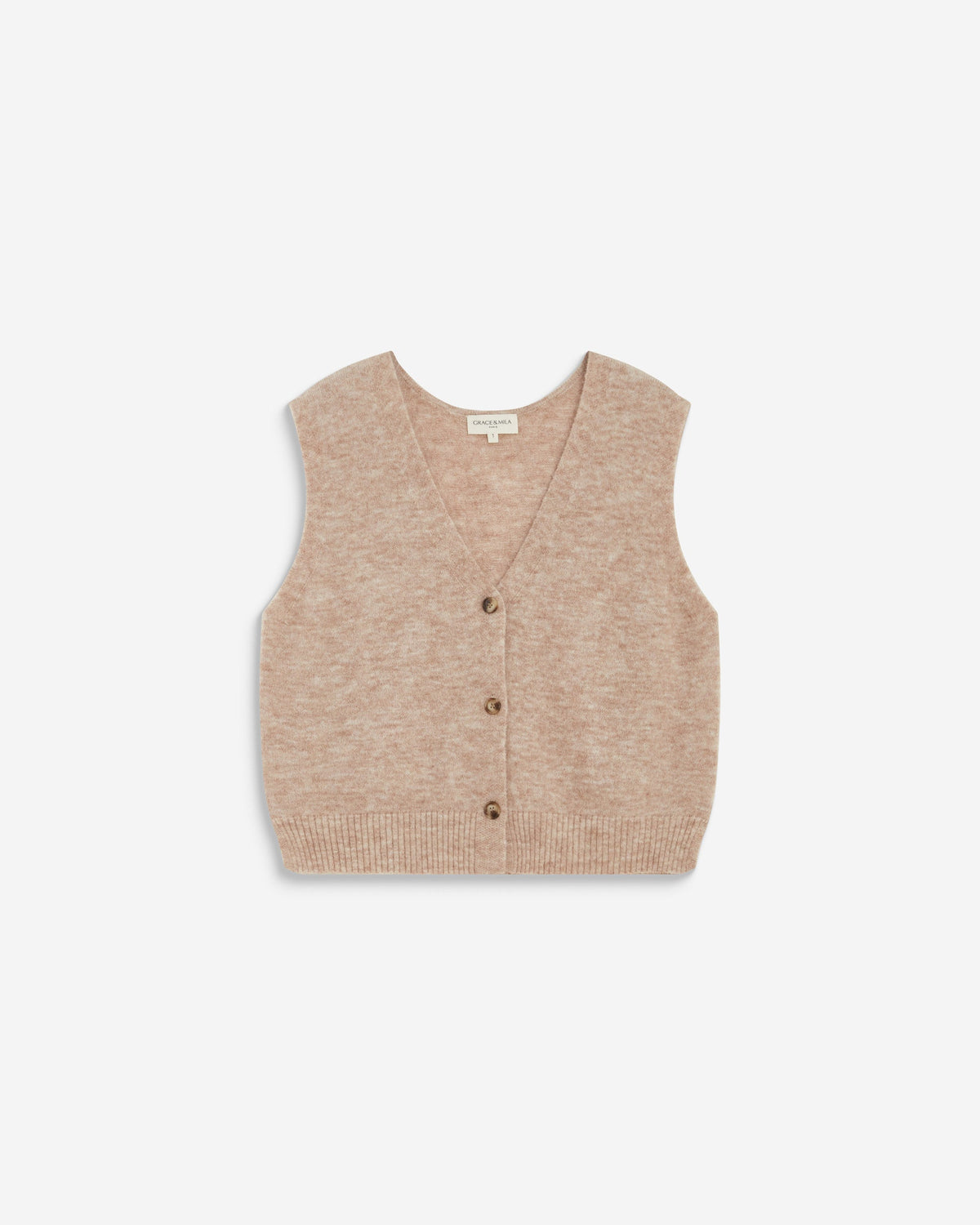 Cardigan sans manches boutonné col V beige Nars