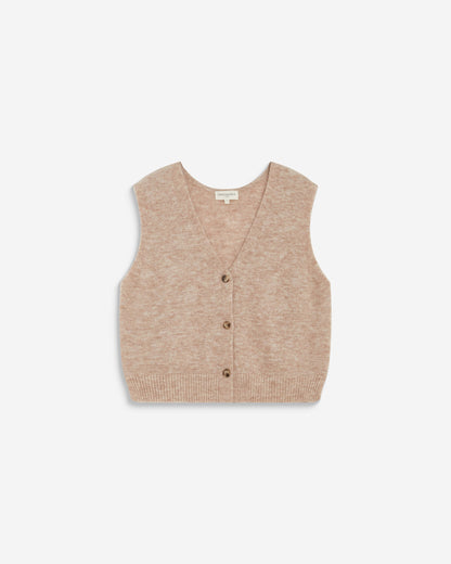 Cardigan sans manches boutonné col V beige Nars