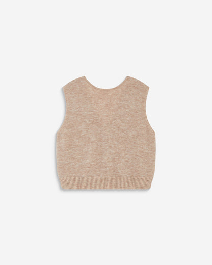 Cardigan sans manches boutonné col V beige Nars