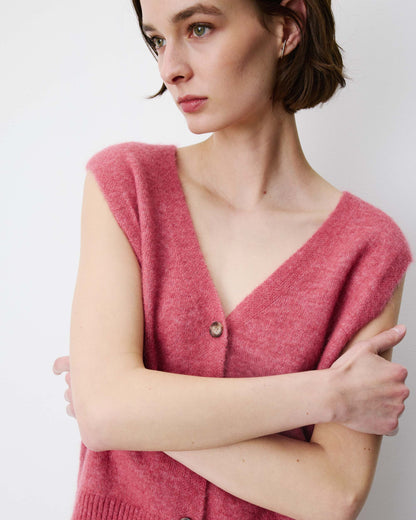 Cardigan sans manches boutonné col V blush Nars