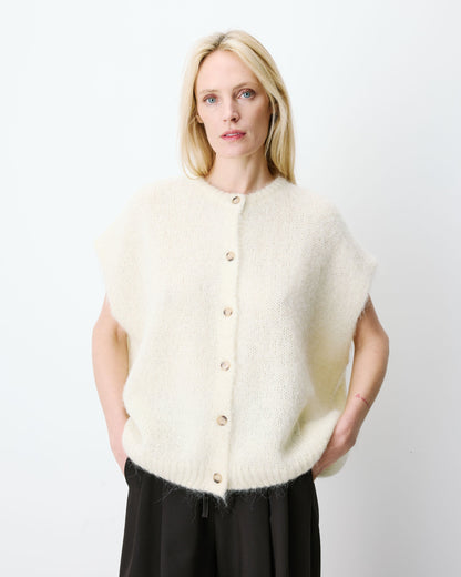 Cardigan loose sans manches col rond vanille Addison