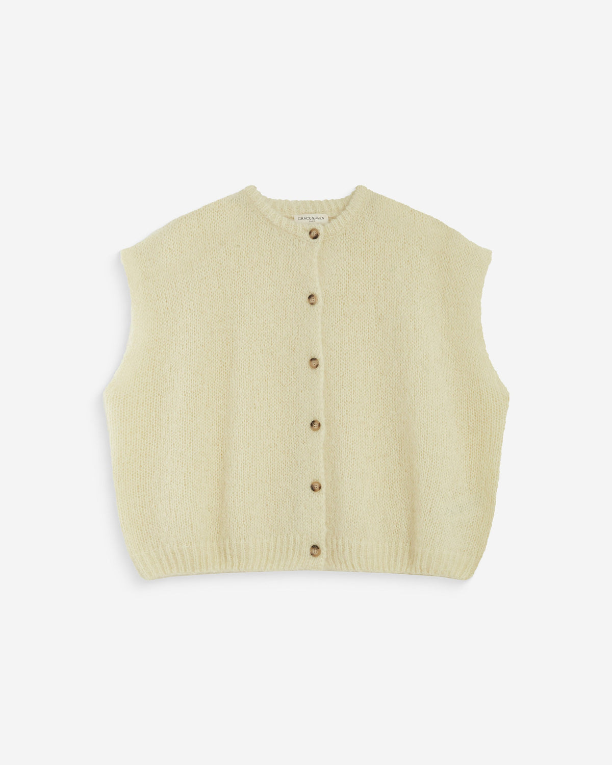 Cardigan loose sans manches col rond vanille Addison