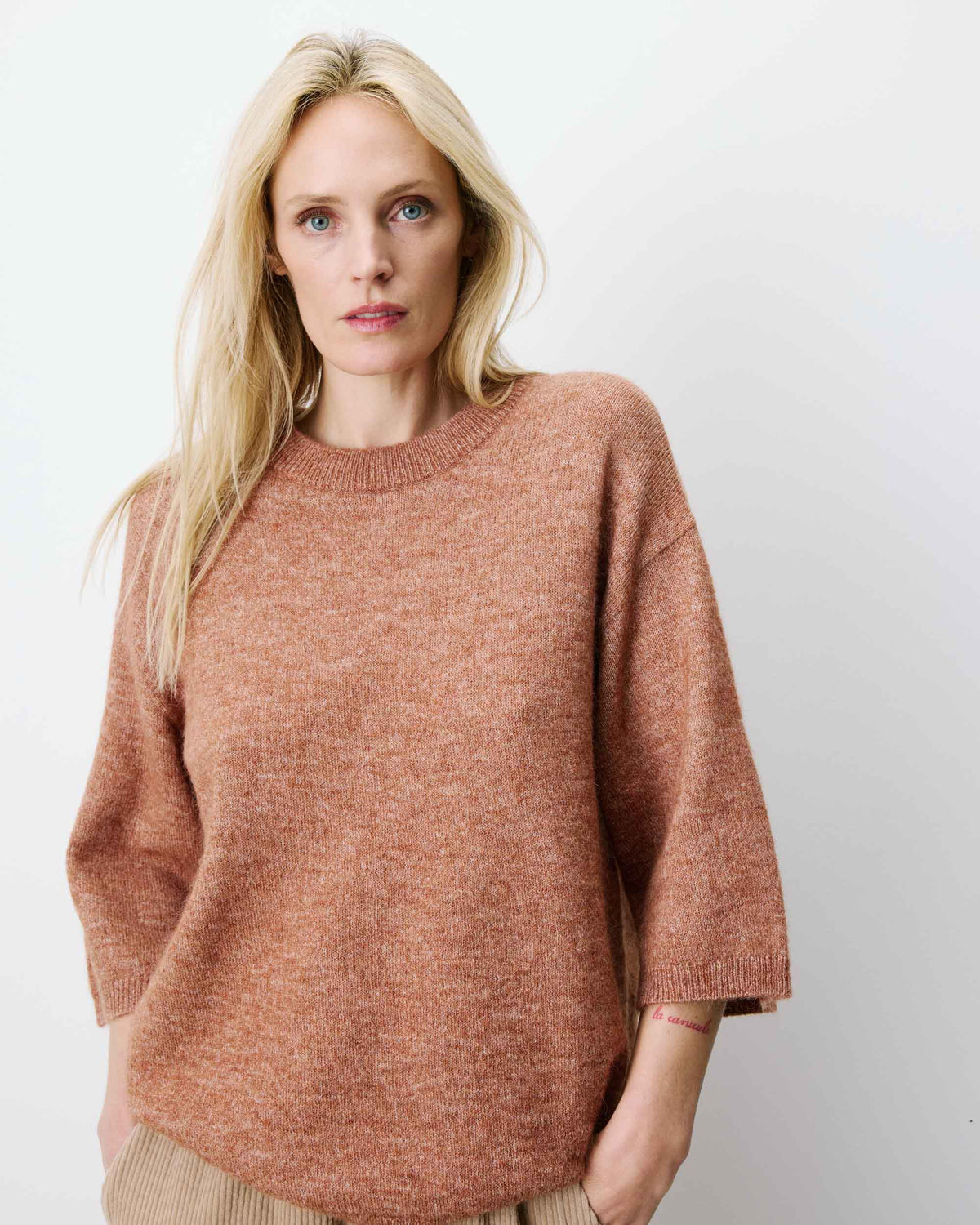 Pull oversize manches 3/4 col rond coffee Asher