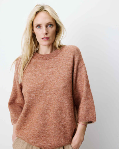 Pull oversize manches 3/4 col rond coffee Asher