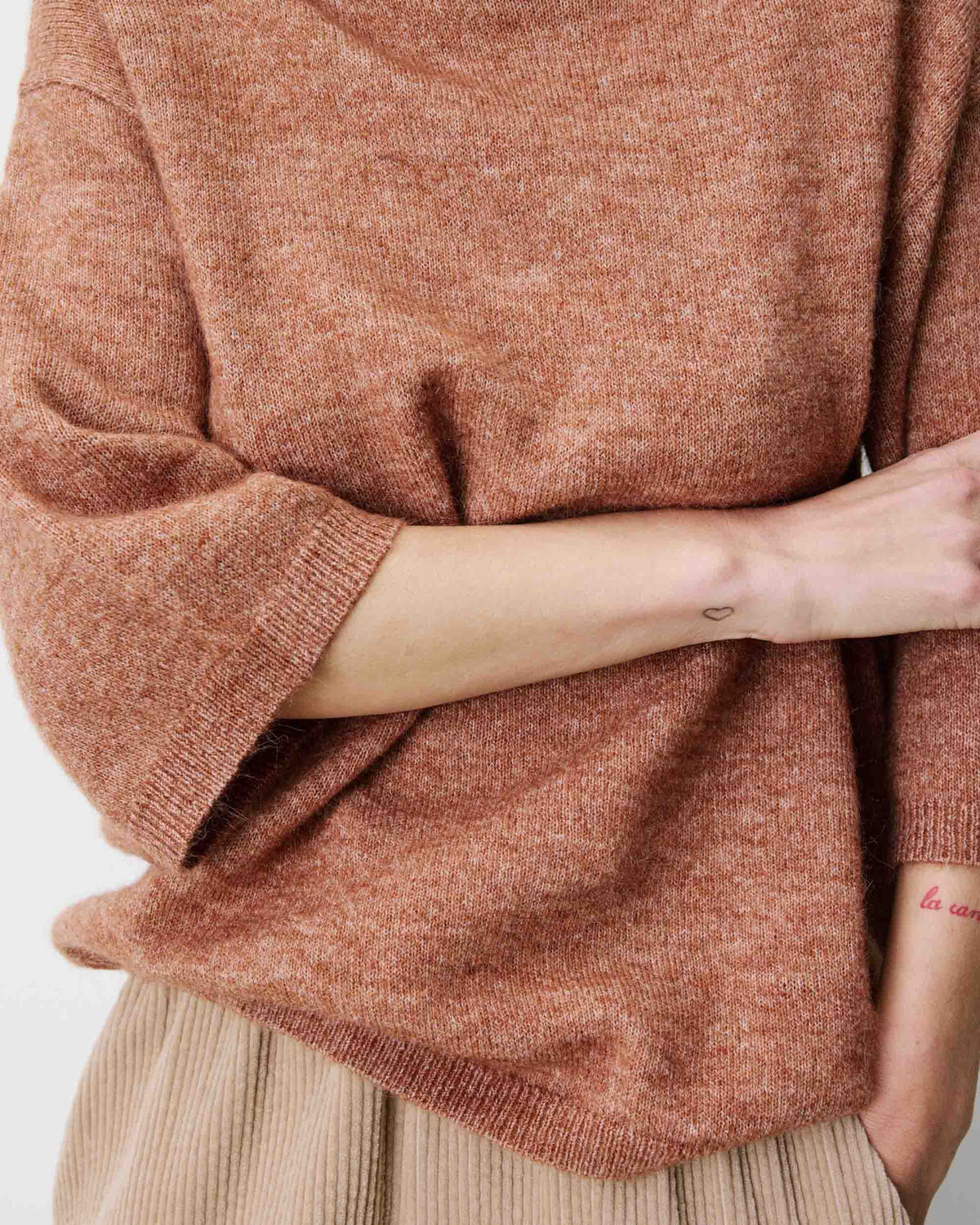 Pull oversize manches 3/4 col rond coffee Asher