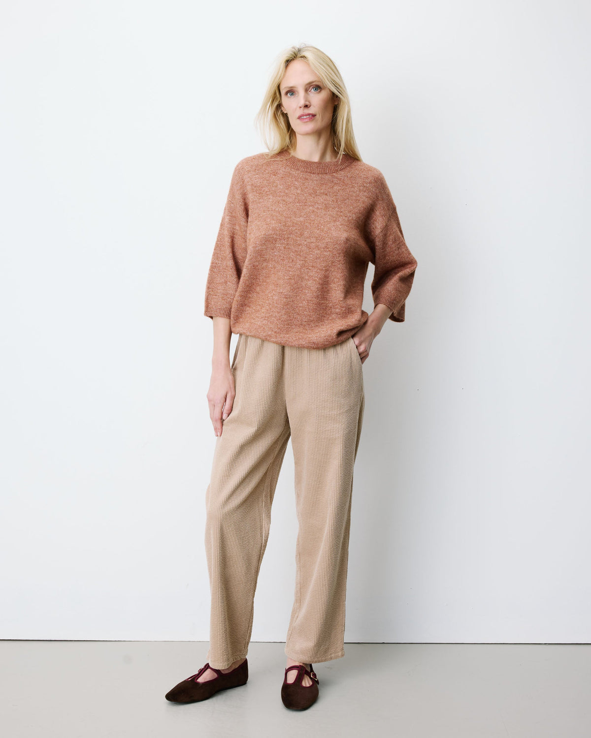 Pull oversize manches 3/4 col rond coffee Asher