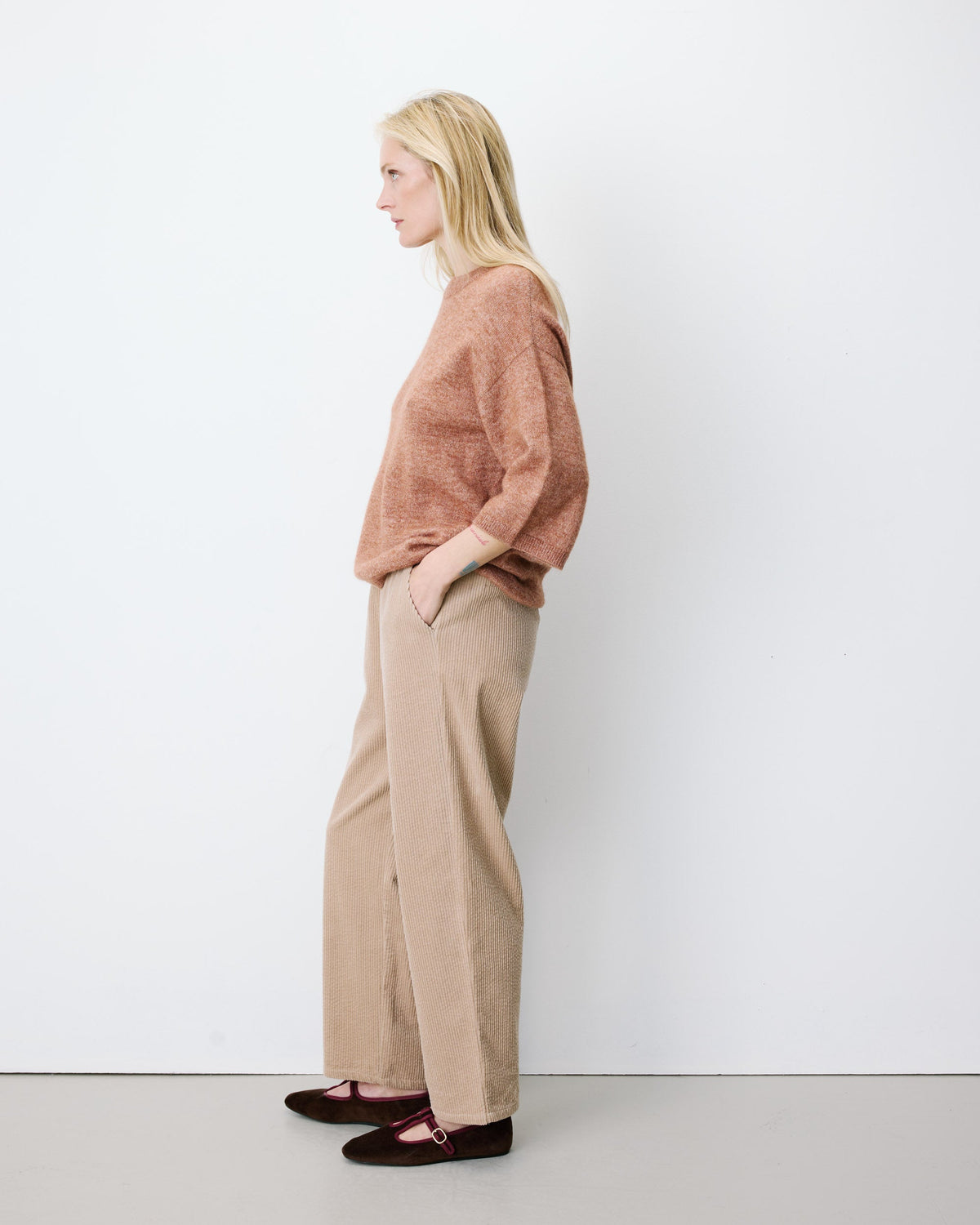 Pull oversize manches 3/4 col rond coffee Asher