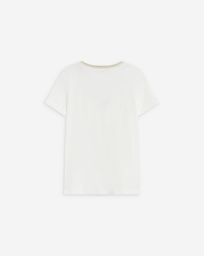 T-shirt manches courtes col V contrasté ivoire Aurelien
