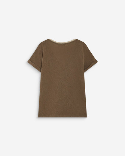 T-shirt manches courtes col V contrasté kaki Aurelien
