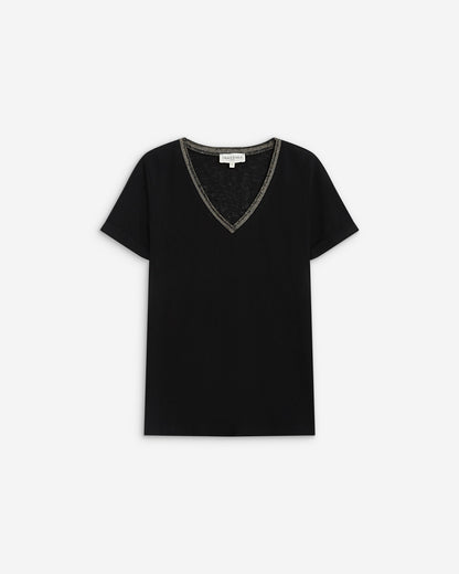 T-shirt manches courtes col V contrasté noir Aurelien