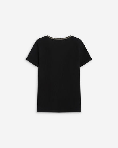 T-shirt manches courtes col V contrasté noir Aurelien