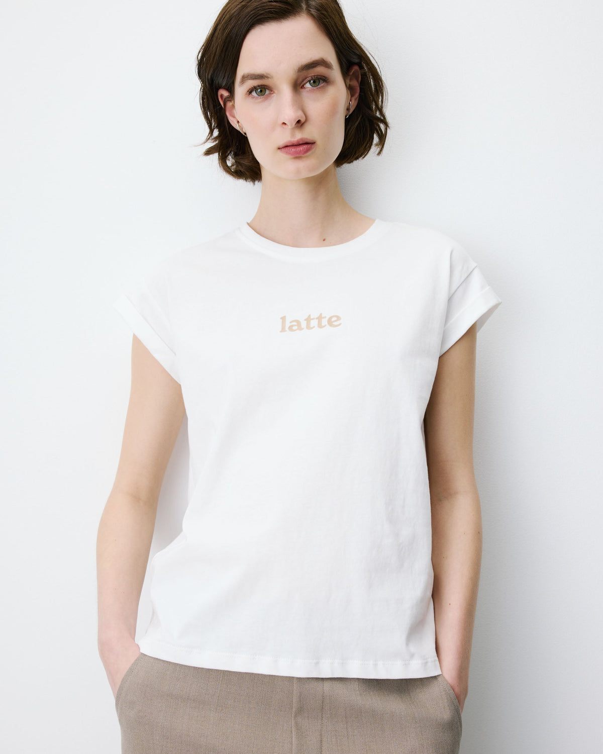 T-shirt en coton manches courtes à inscription ivoire Atlas