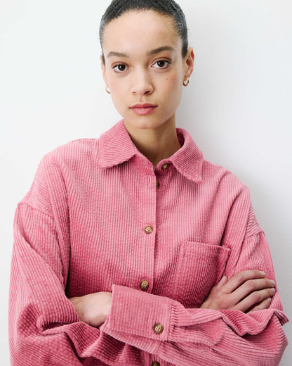 Chemise oversize en velours côtelé blush Ange