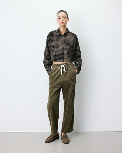Chemise courte oversize en coton à carreaux noir Azelle