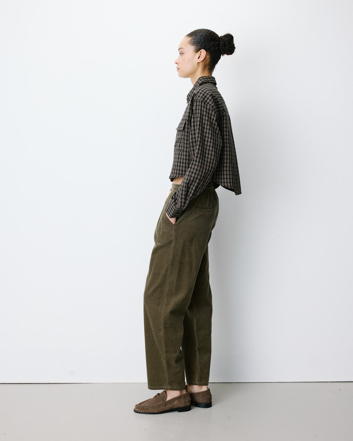 Chemise courte oversize en coton à carreaux noir Azelle