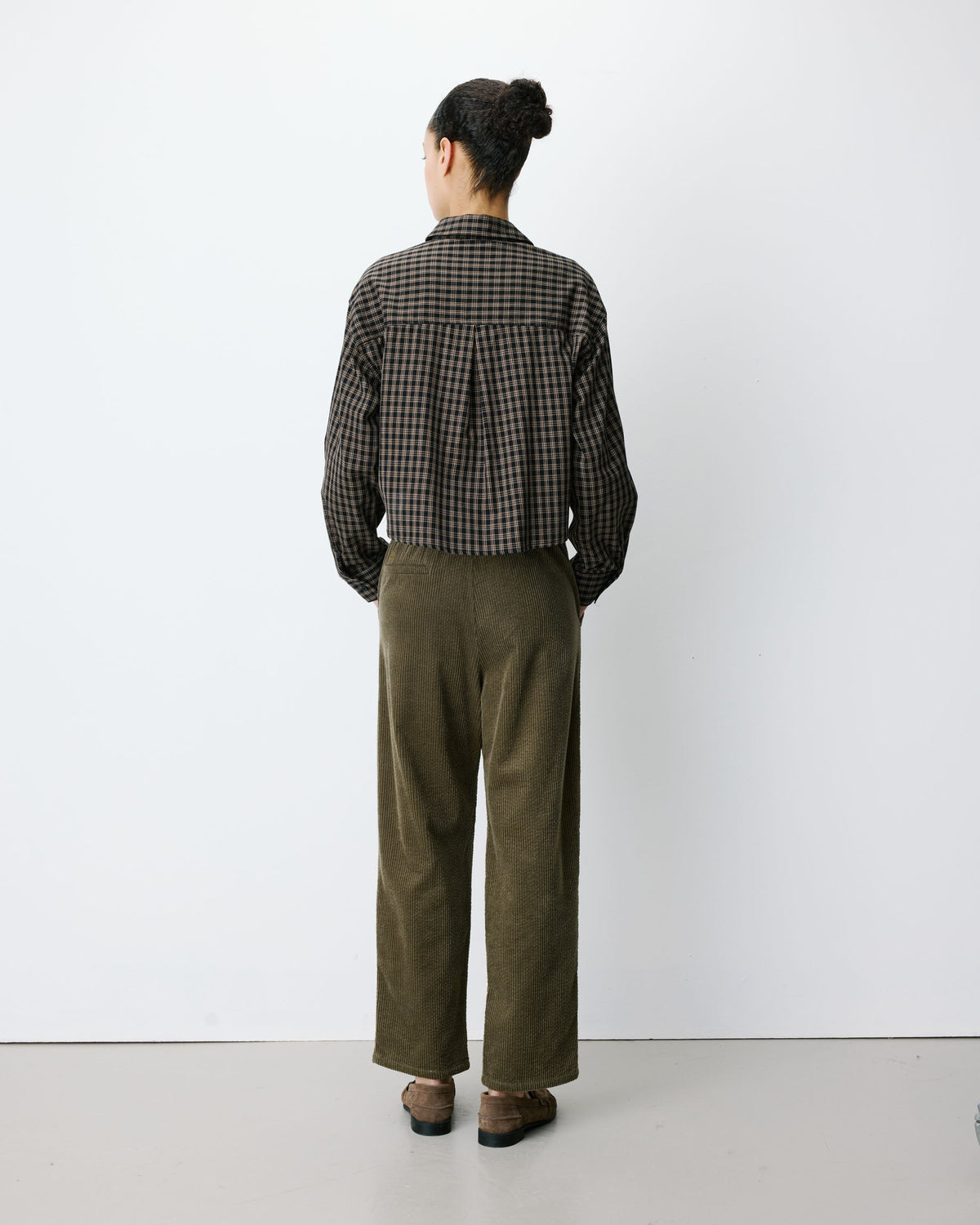 Chemise courte oversize en coton à carreaux noir Azelle