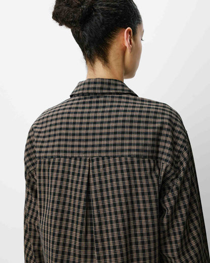 Chemise courte oversize en coton à carreaux noir Azelle