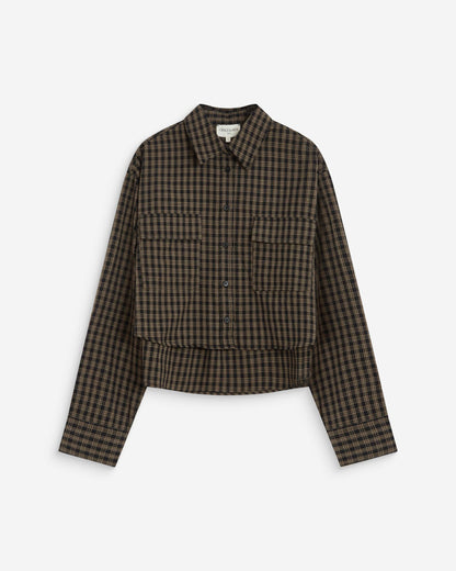 Chemise courte oversize en coton à carreaux noir Azelle