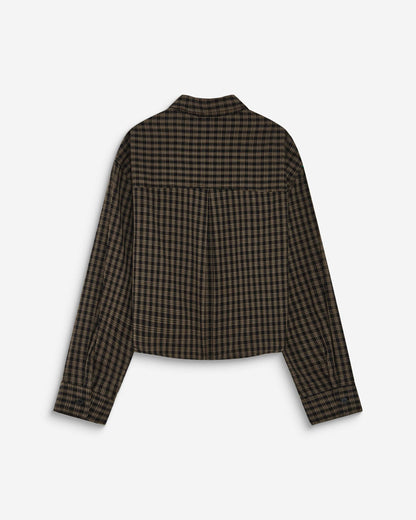 Chemise courte oversize en coton à carreaux noir Azelle