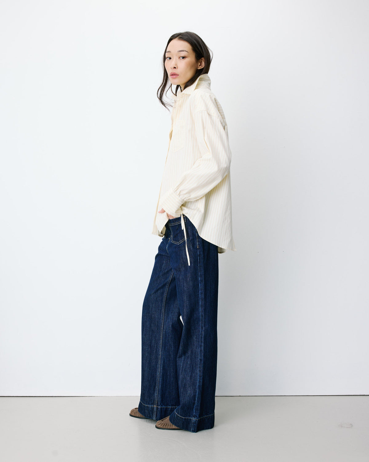 Chemise oversize en coton rayée vanille Armelle
