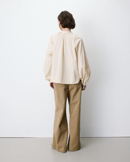 Blouse à rayures col mao à nouer beige Albane