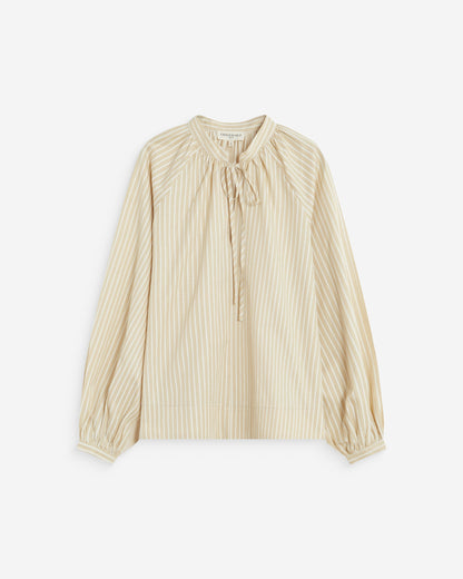 Blouse à rayures col mao à nouer beige Albane