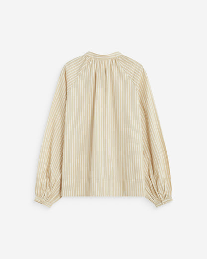 Blouse à rayures col mao à nouer beige Albane