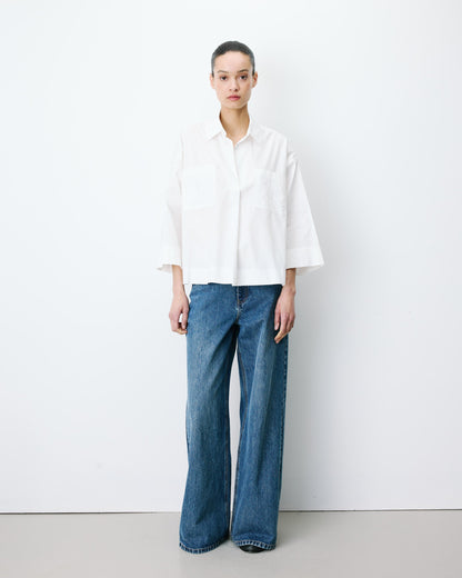 Blouse oversize manches larges en coton ivoire Ambre