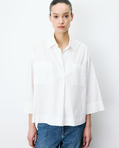 Blouse oversize manches larges en coton ivoire Ambre
