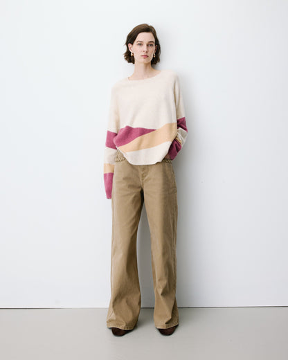 Pull col rond en maille à motif sable Arlo