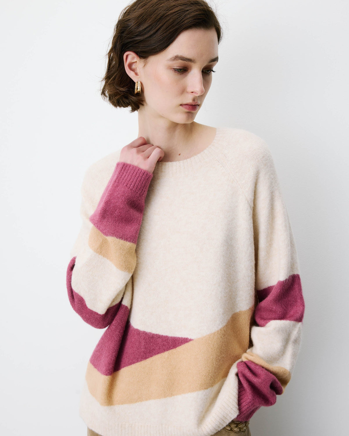 Pull col rond en maille à motif sable Arlo