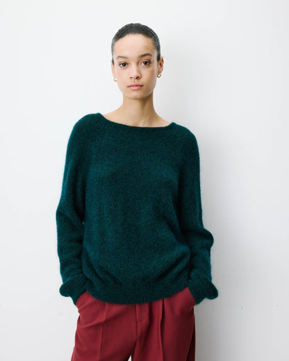 Pull ample en maille dos nu croisé emeraude Anthemis