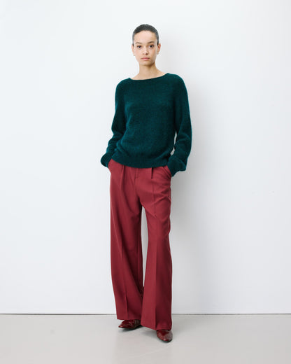 Pull ample en maille dos nu croisé emeraude Anthemis