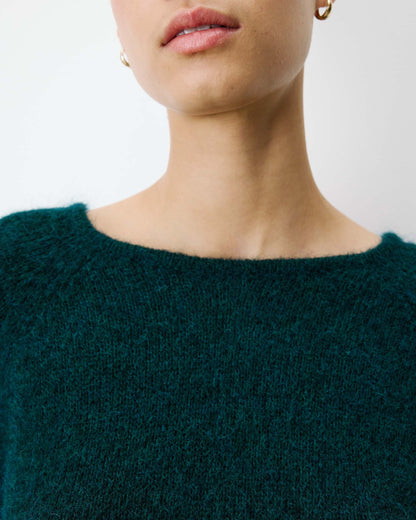 Pull ample en maille dos nu croisé emeraude Anthemis